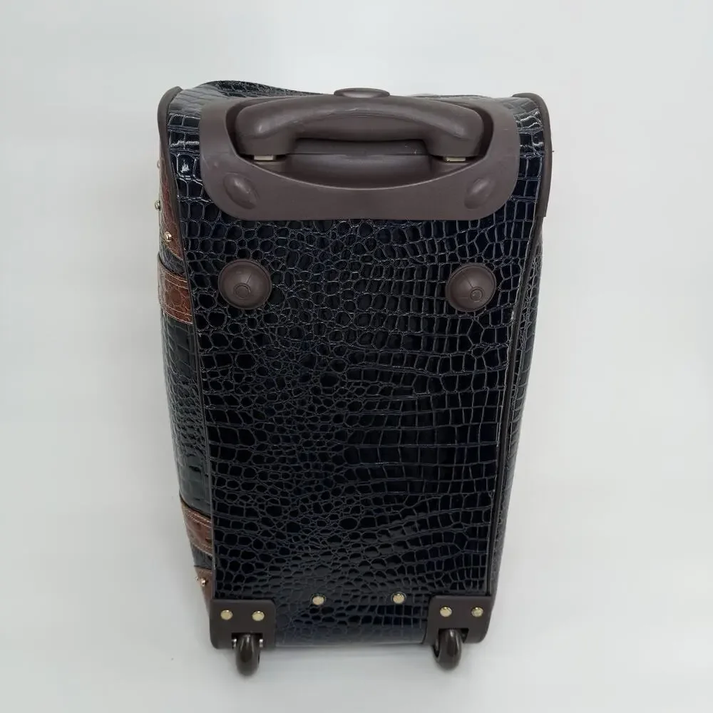 Samantha Black Brown Tweed Croco Embossed Wheeled 22.5” Weekender Luggage